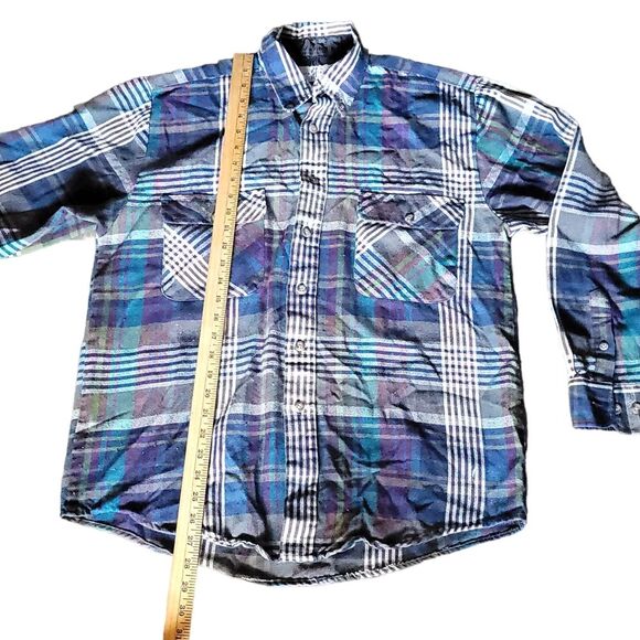 River Trader Men's Button Down Shirt Long Sleeve unique  Blue Green Plaid Medium - Picture 10 of 11